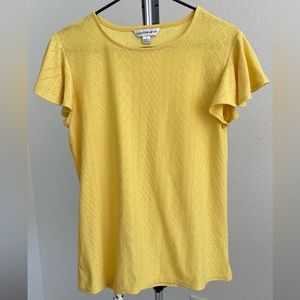 COUNTERPARTS Yellow Eyelet Ruffle Cap Sleeve Blouse